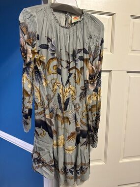 FARM Rio Light Blue Floral & Scroll Long Sleeve Dress